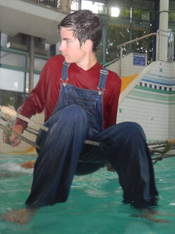 fully clothed in pool